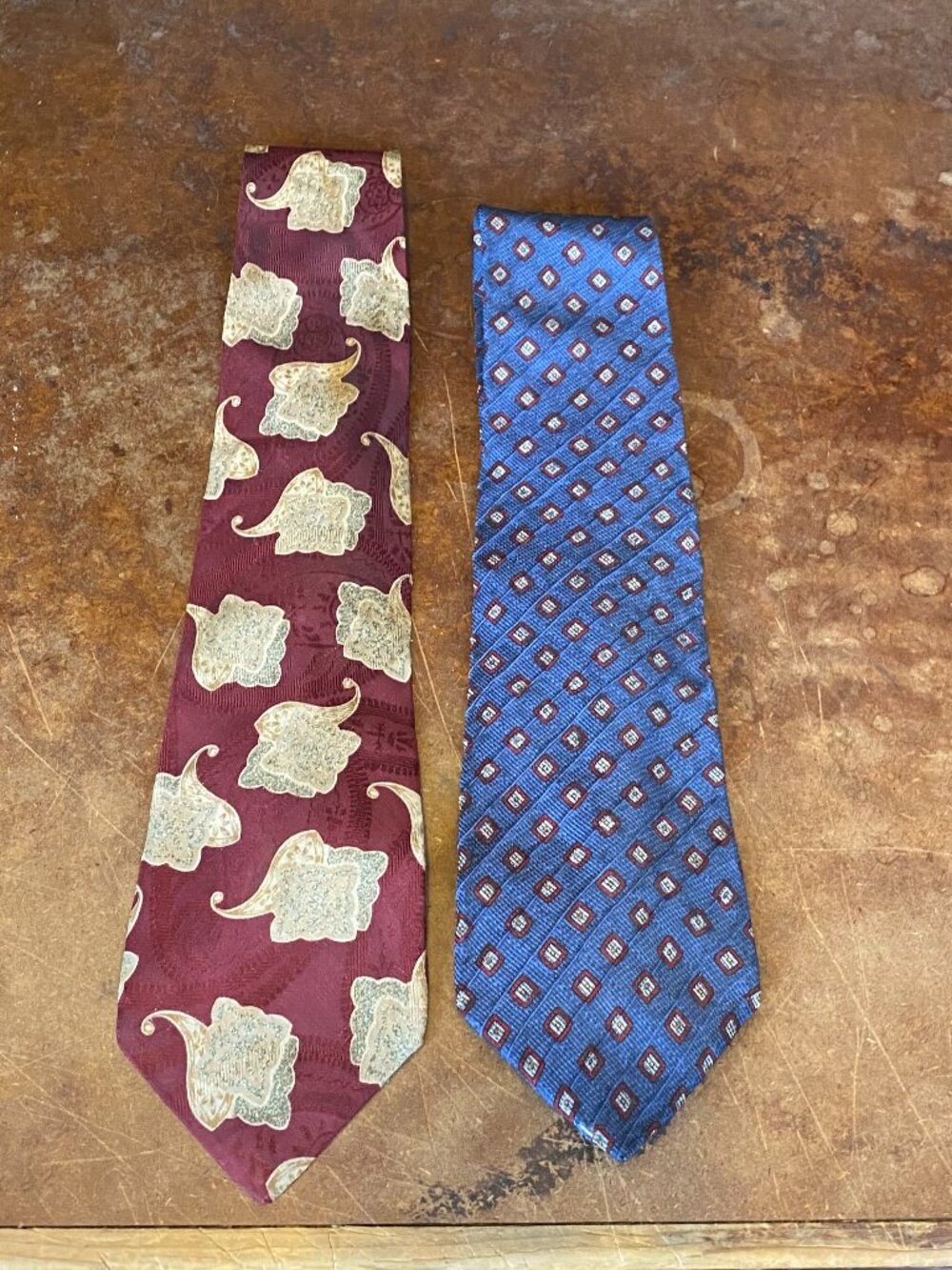 (2) TWO Vintage Chaps Ralph Lauren Silk Neckties Ties Tie SET Blue Burgundy 90s